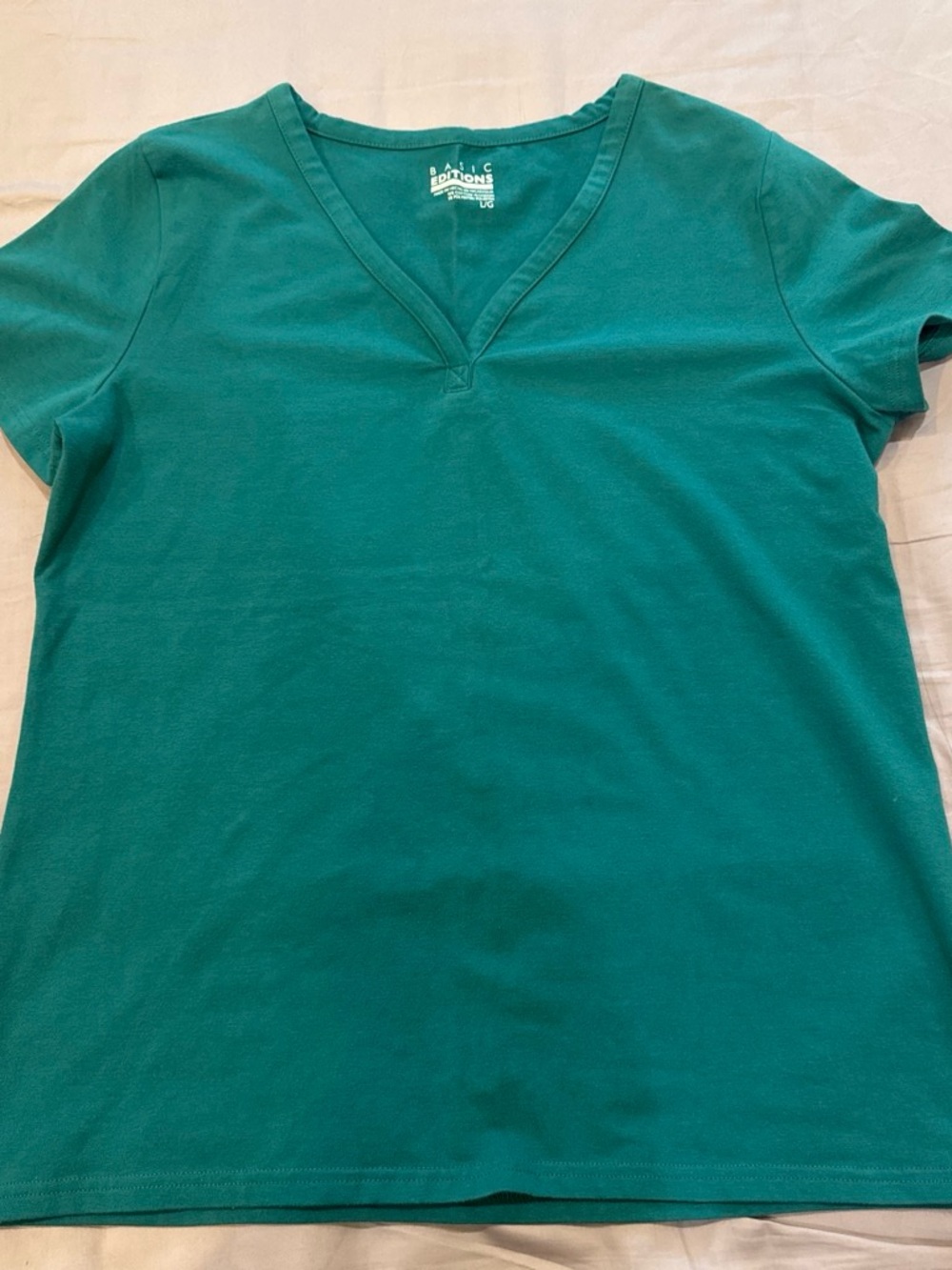 Basic Editions Women's V-Neck Short Sleeve Tee in Teal Green